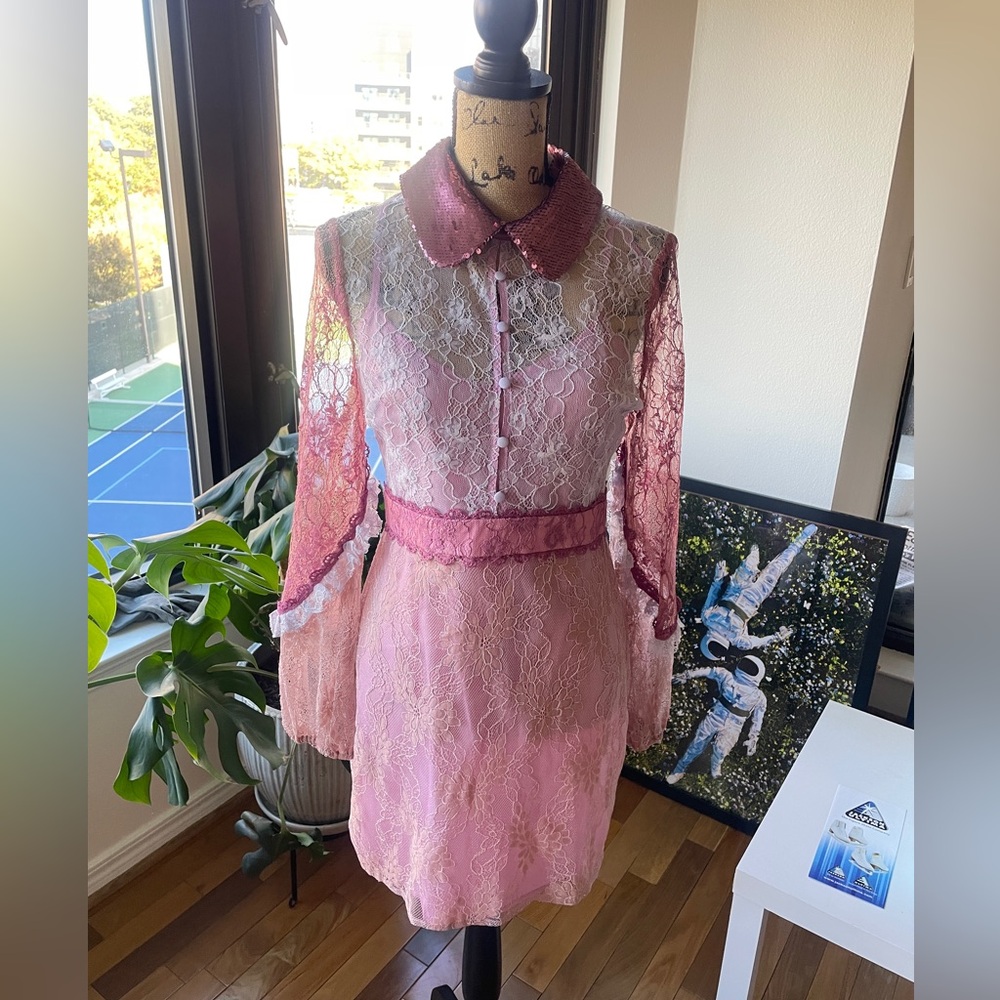 NWT Long Sleeve Lace Dress with Sequin Collar